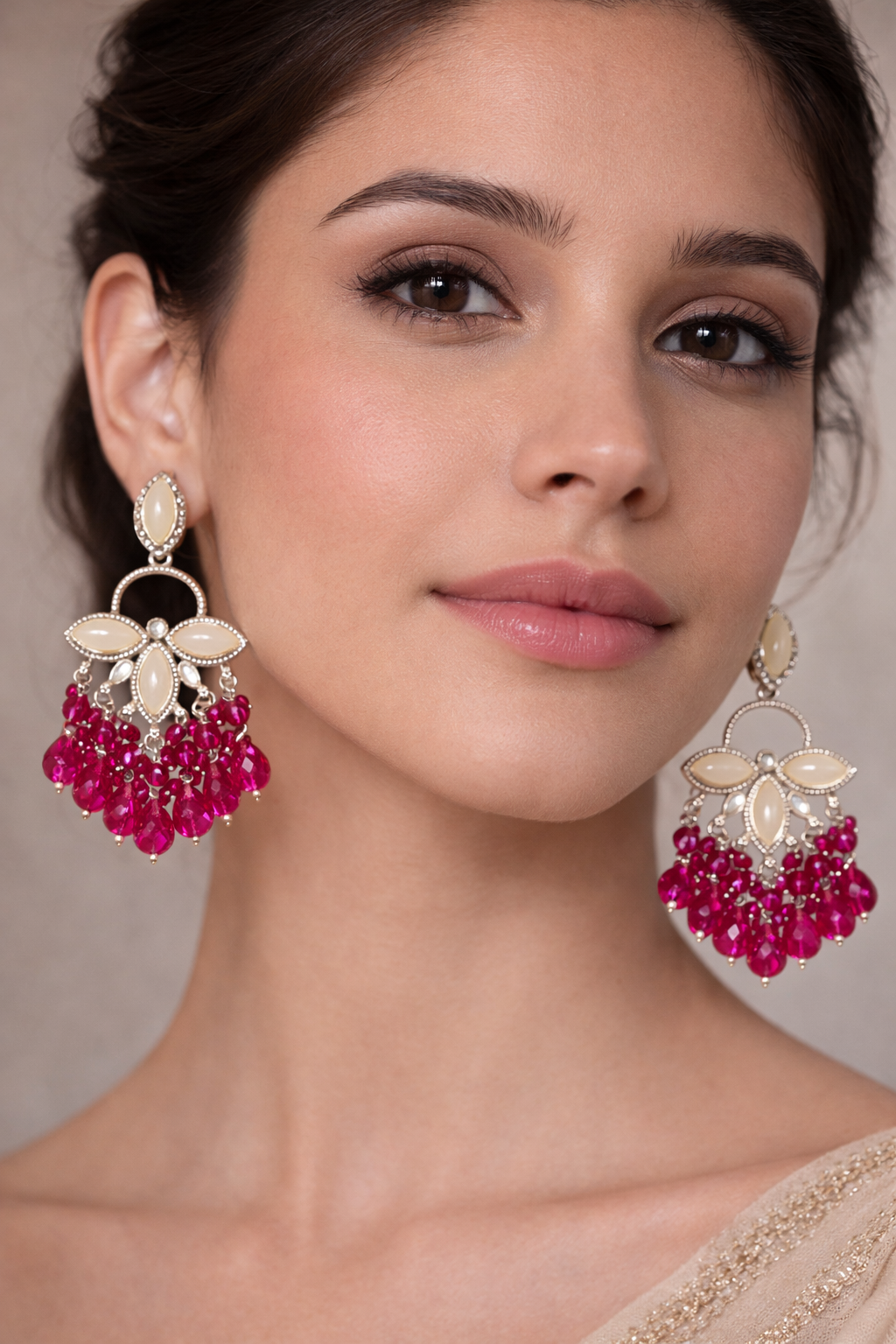 Pink Noor Crystal Drop Earrings 1 Pink Noor Crystal Drop Earrings