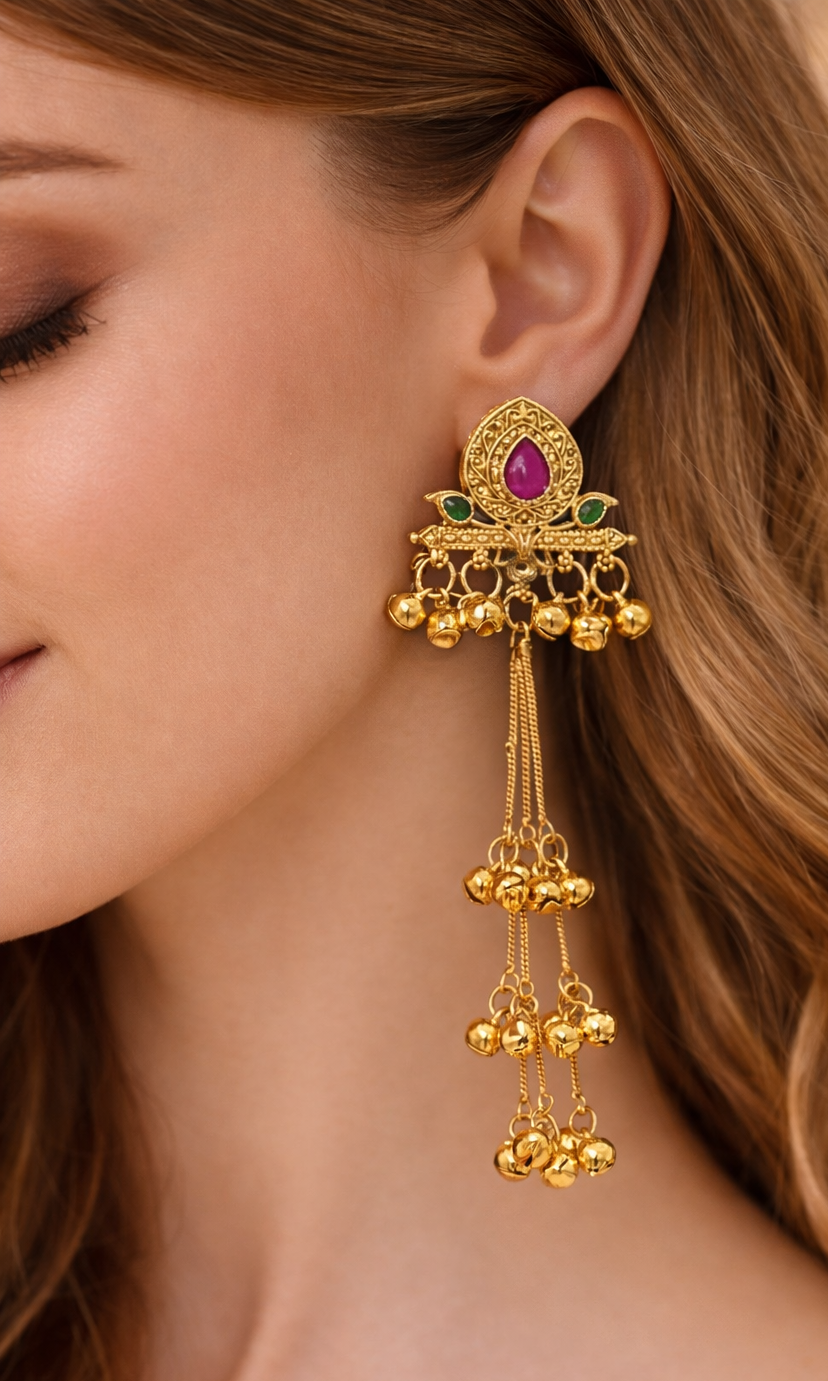 Heritage Kashmiri Gold-Plated Jhumka Earrings 2 Heritage Kashmiri Gold-Plated Jhumka Earrings