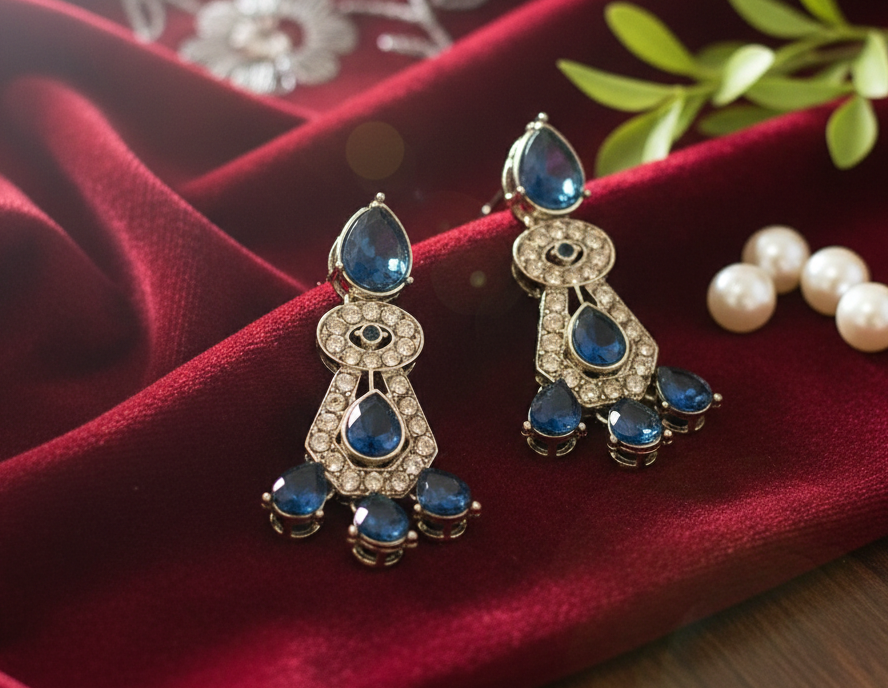Royal Sapphire Teardrop Polki Bridal Jewellery Set 2 Royal Sapphire Teardrop Polki Bridal Jewellery Set