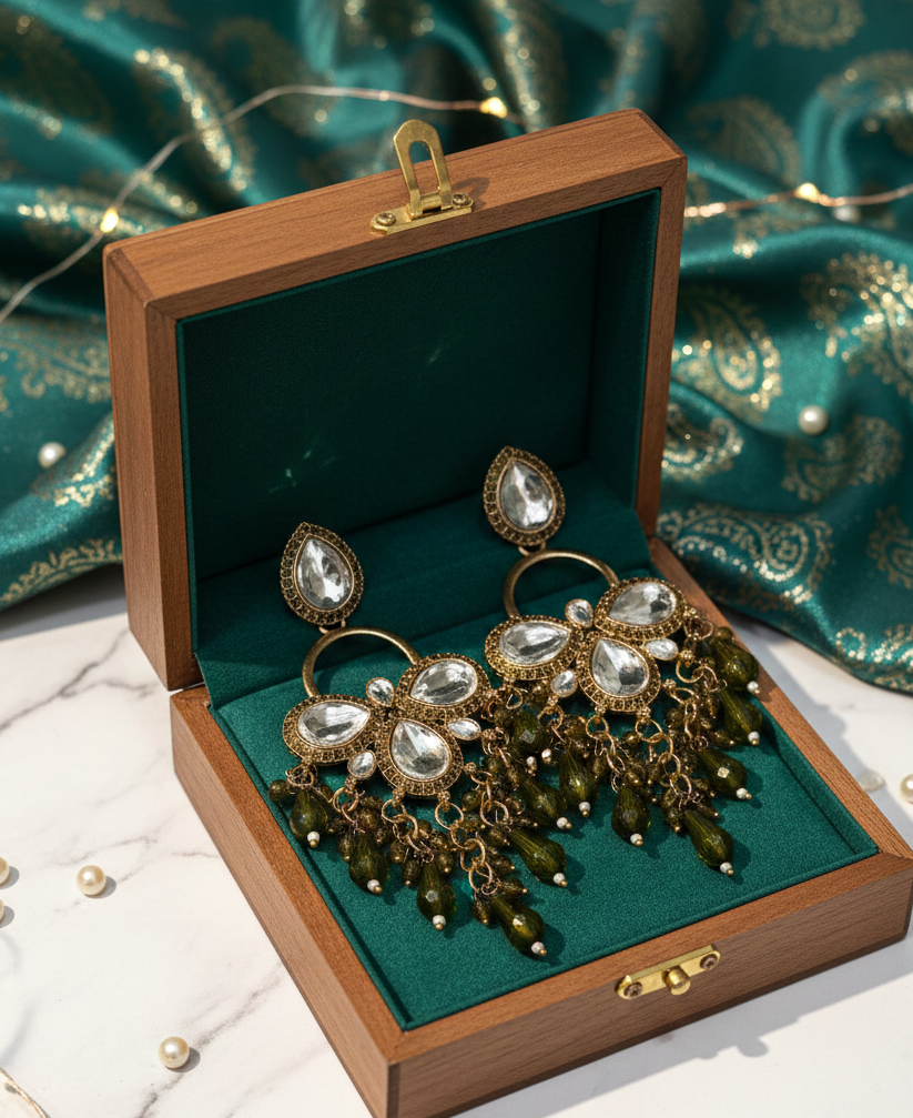 Olive Green Crystal Teardrop Statement Earrings 2 Olive Green Crystal Teardrop Statement Earrings