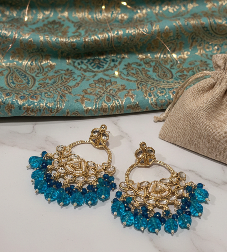 Blue Crystal Kundan Bridal Earrings 2 Blue Crystal Kundan Bridal Earrings
