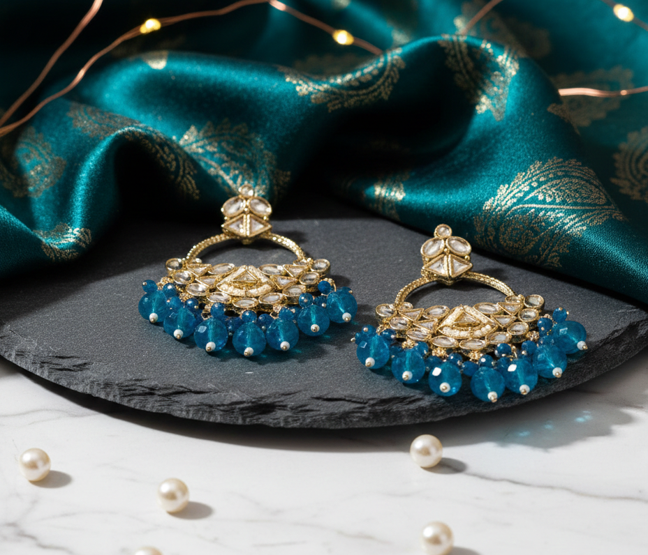 Blue Crystal Kundan Bridal Earrings 4 Blue Crystal Kundan Bridal Earrings