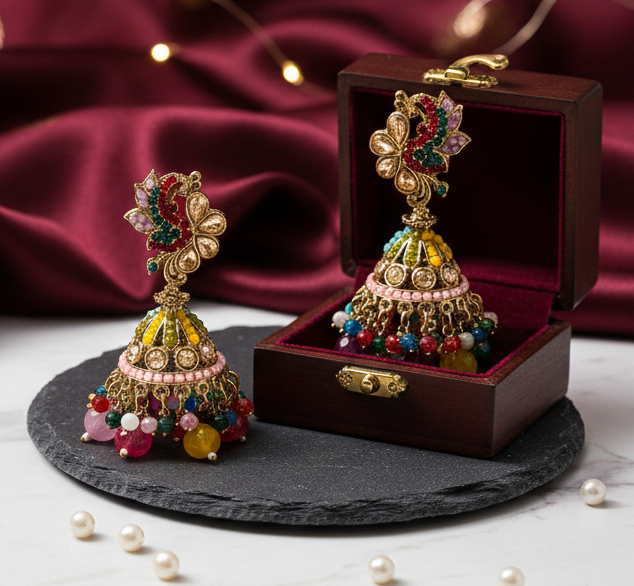 Multicolor Floral Gold-Tone Jhumka Earrings 3 Multicolor Floral Gold-Tone Jhumka Earrings
