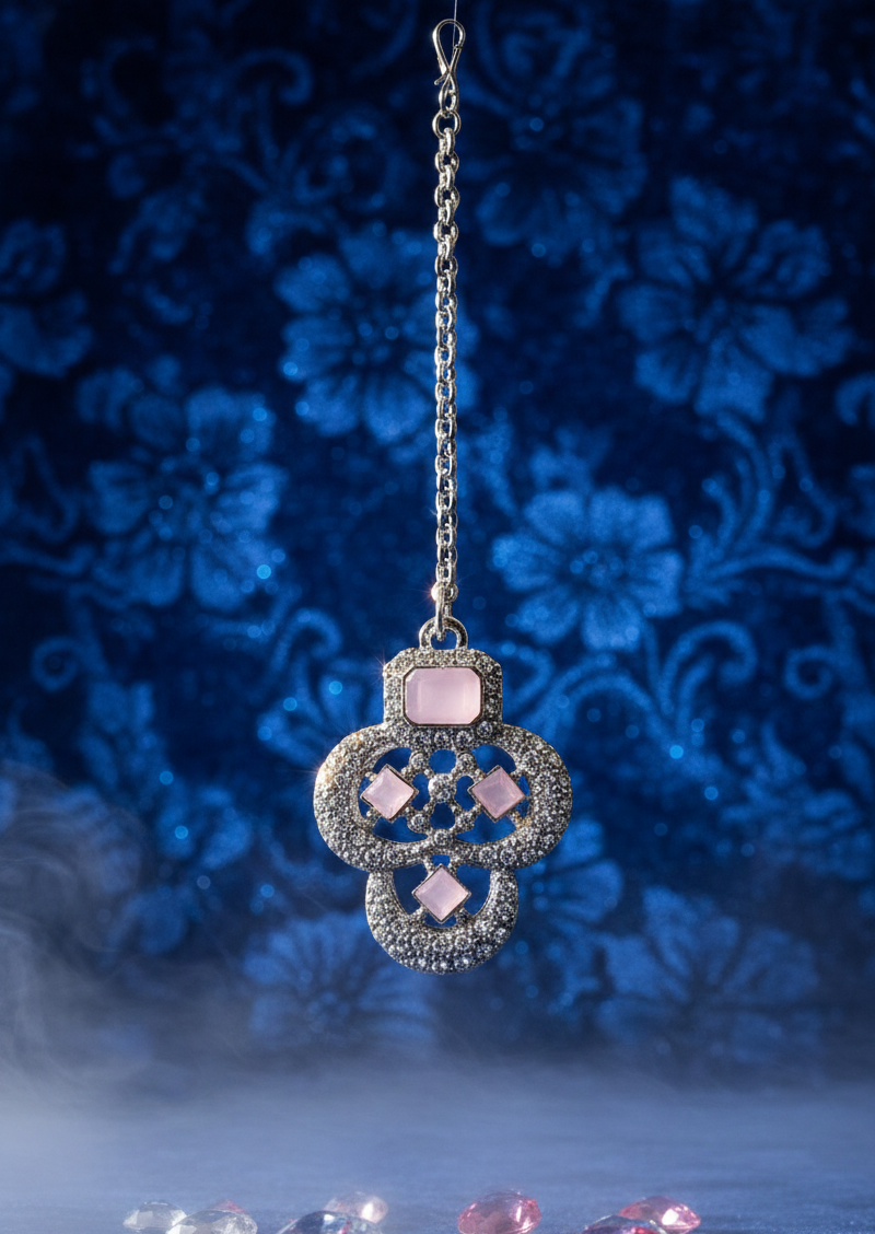 Blush Pink Mosaic Choker, Earring & Maang Tika Set 4 Blush Pink Mosaic Choker, Earring & Maang Tika Set