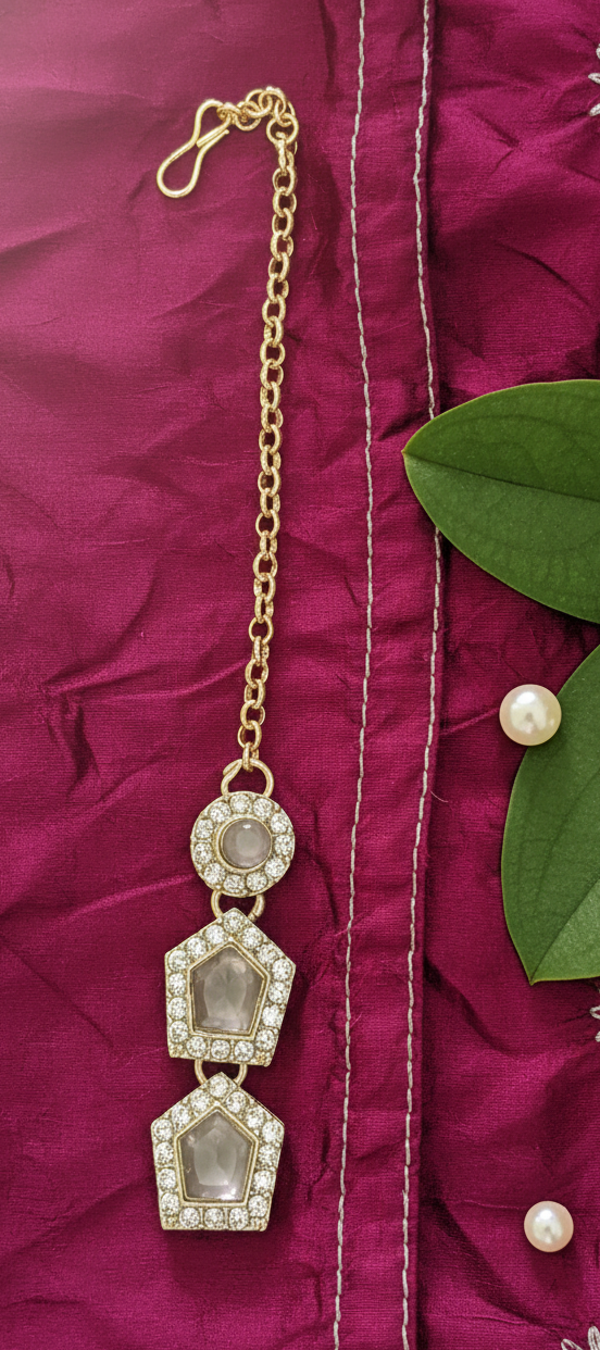 Slate Grey Geometric Crystal Choker, Earring & Maang Tika Set 4 Slate Grey Geometric Crystal Choker, Earring & Maang Tika Set