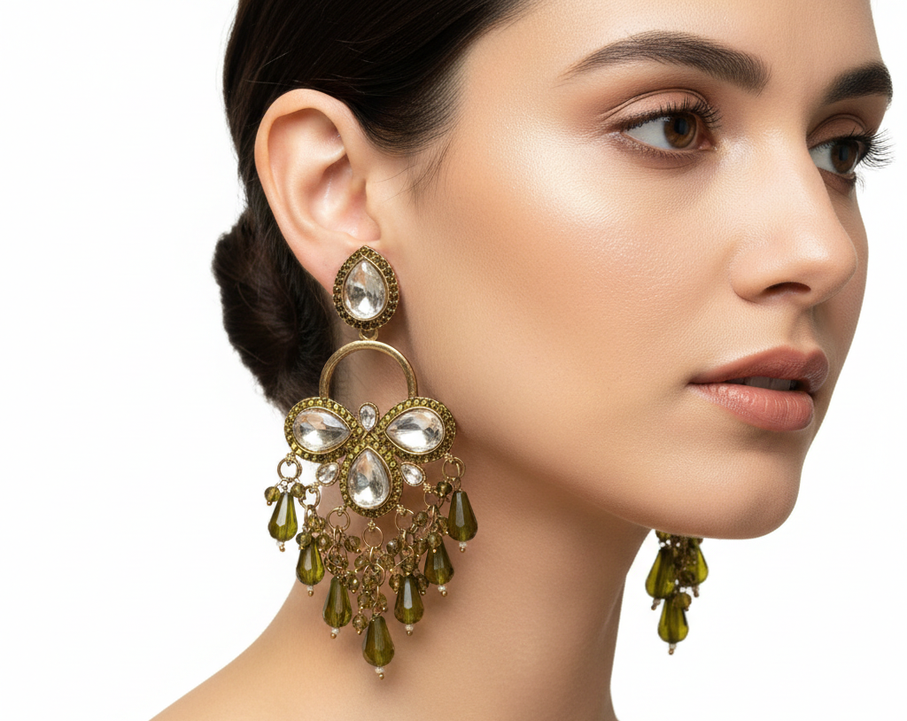 Olive Green Crystal Teardrop Statement Earrings 1 Olive Green Crystal Teardrop Statement Earrings