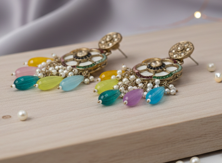 Multicolor Floral Pearl Drop Statement Earrings 5 Multicolor Floral Pearl Drop Statement Earrings