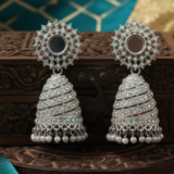 Silver Iridescent Crystal Sunburst Jhumka Earrings 5 Gemini Generated Image hzj8e6hzj8e6hzj8