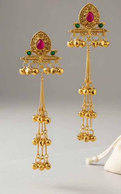 Heritage Kashmiri Gold-Plated Jhumka Earrings 1 Heritage Kashmiri Gold-Plated Jhumka Earrings
