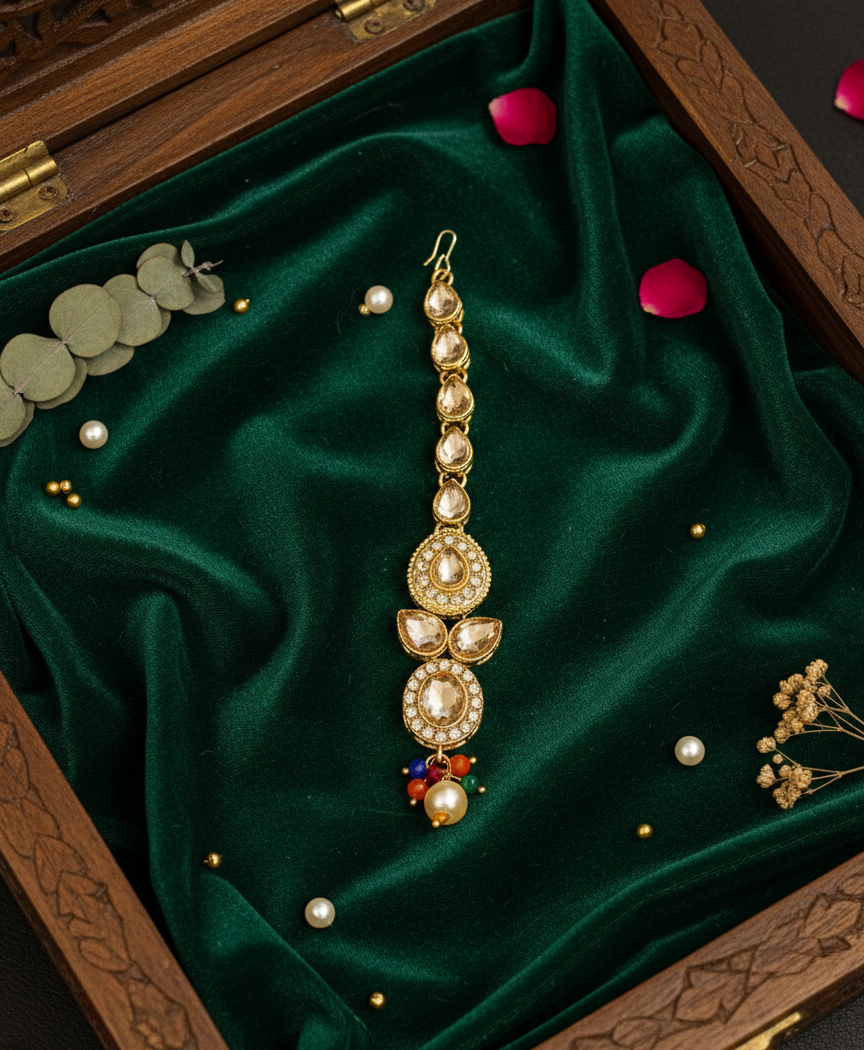 Royal Gold-Plated Kundan Set with Multi-Color Bead Accents & Pearl Drops 3 Royal Gold-Plated Kundan Set with Multi-Color Bead Accents & Pearl Drops