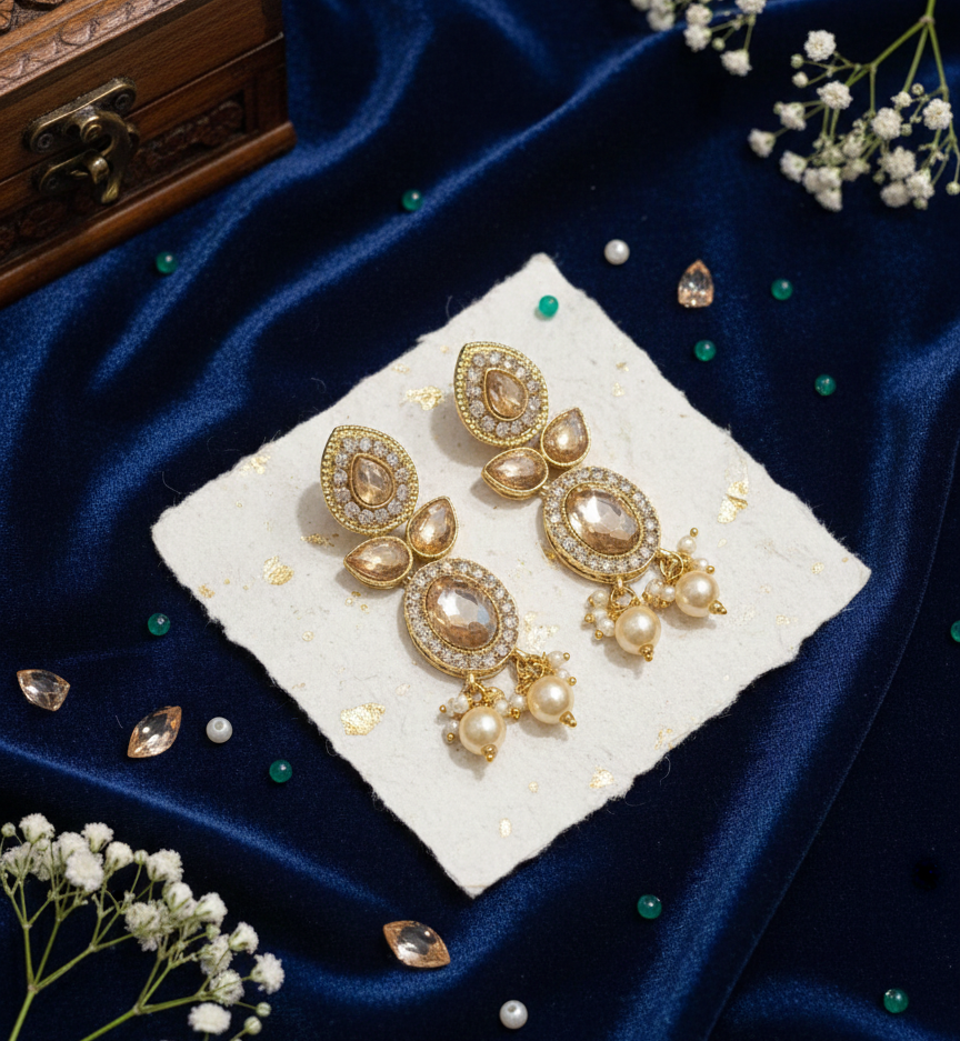 Heritage Gold-Plated Kundan Choker Set with Lustrous Cream Pearls & Champagne Stones 2 Heritage Gold-Plated Kundan Choker Set with Lustrous Cream Pearls & Champagne Stones