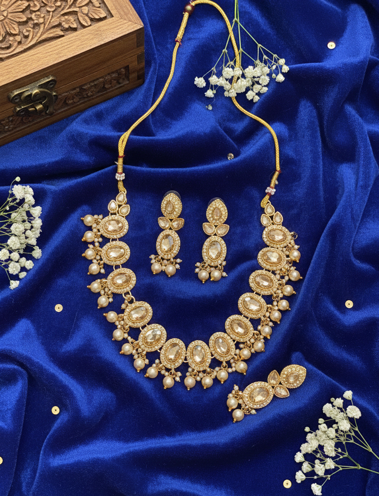 Heritage Gold-Plated Kundan Choker Set with Lustrous Cream Pearls & Champagne Stones 3 Heritage Gold-Plated Kundan Choker Set with Lustrous Cream Pearls & Champagne Stones