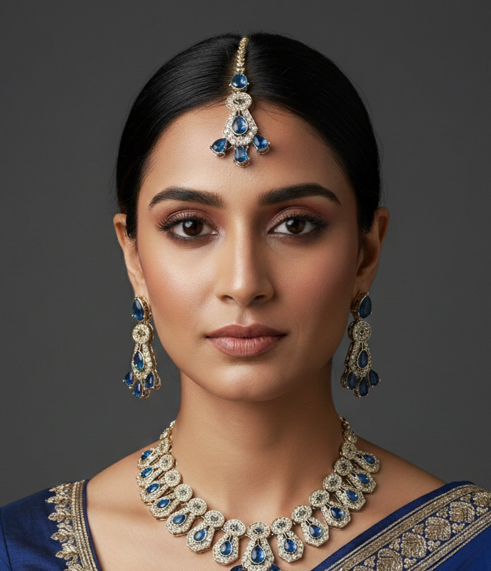 Royal Sapphire Teardrop Polki Bridal Jewellery Set 1 Royal Sapphire Teardrop Polki Bridal Jewellery Set