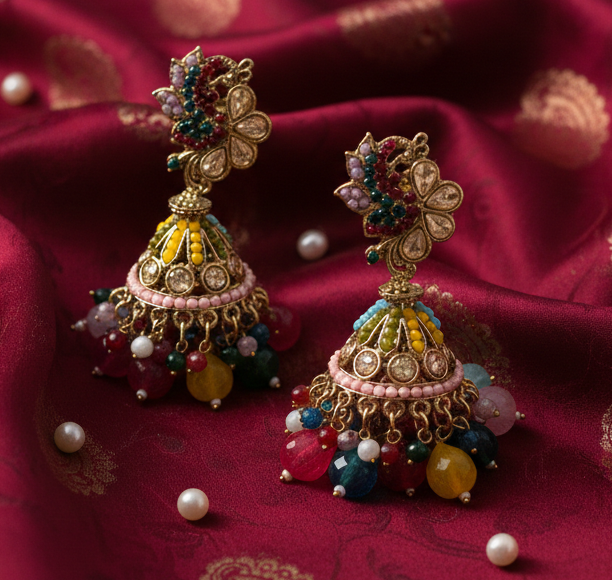 Multicolor Floral Gold-Tone Jhumka Earrings 5 Multicolor Floral Gold-Tone Jhumka Earrings