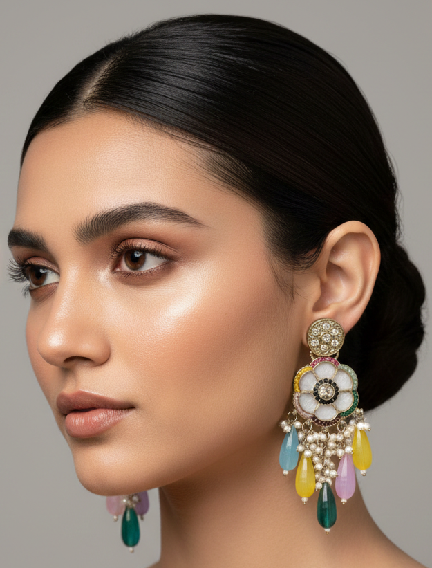 Multicolor Floral Pearl Drop Statement Earrings 1 Multicolor Floral Pearl Drop Statement Earrings