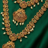 Exquisite Antique Temple Jewellry Set – Dual Layer Necklace with Jhumkas & Pearl Accents 5 Gemini Generated Image xkmn9uxkmn9uxkmn