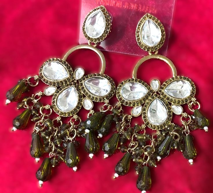 Olive Green Crystal Teardrop Statement Earrings 6 Olive Green Crystal Teardrop Statement Earrings