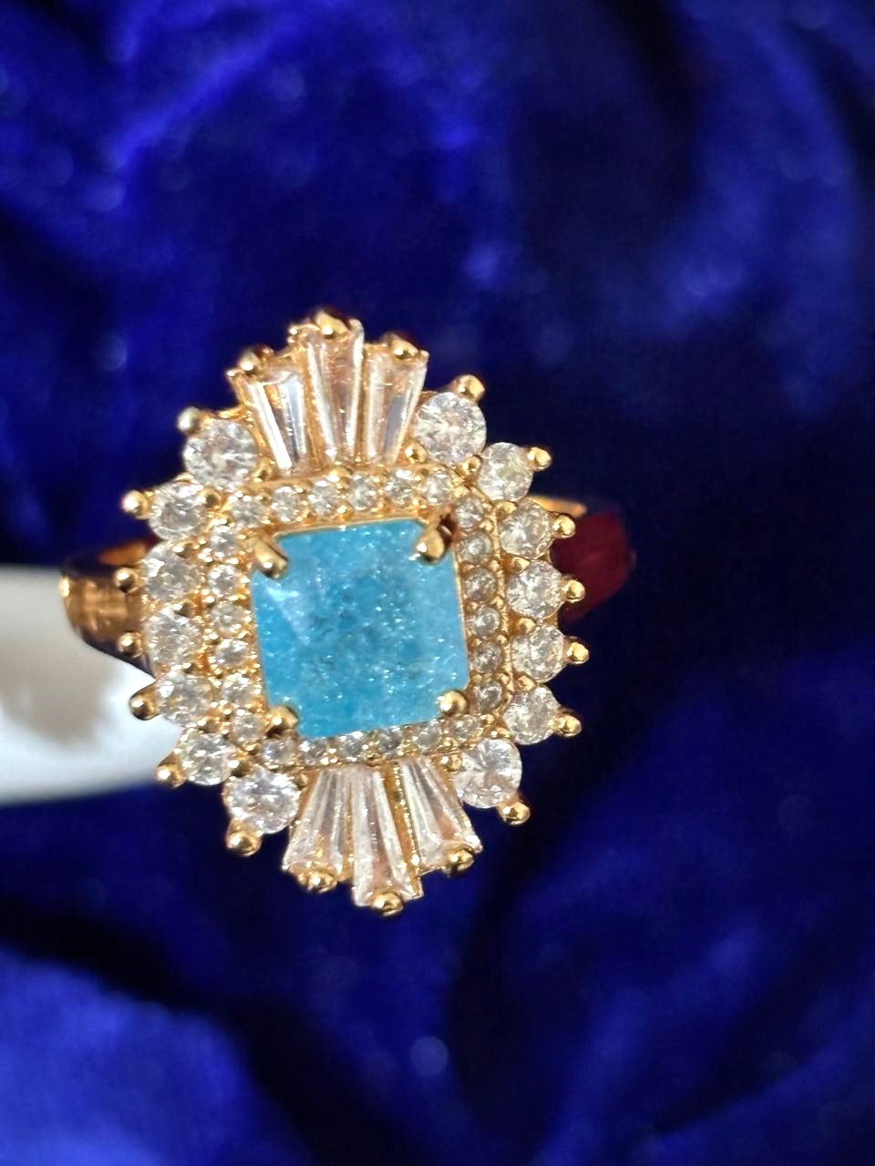 Majestic Sky Blue Crystal Sunburst Cocktail Ring 3 Majestic Sky Blue Crystal Sunburst Cocktail Ring