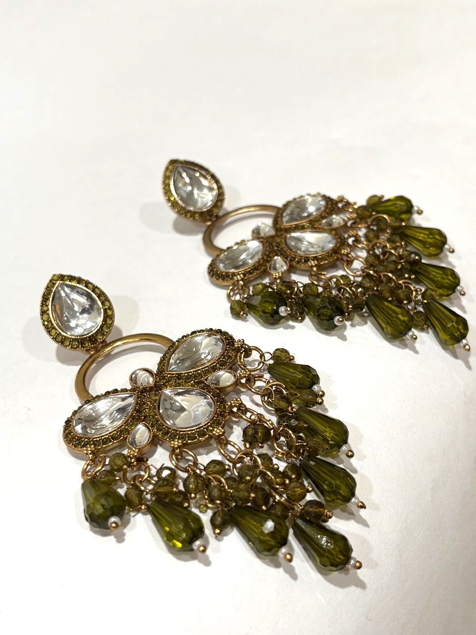 Olive Green Crystal Teardrop Statement Earrings 4 Olive Green Crystal Teardrop Statement Earrings