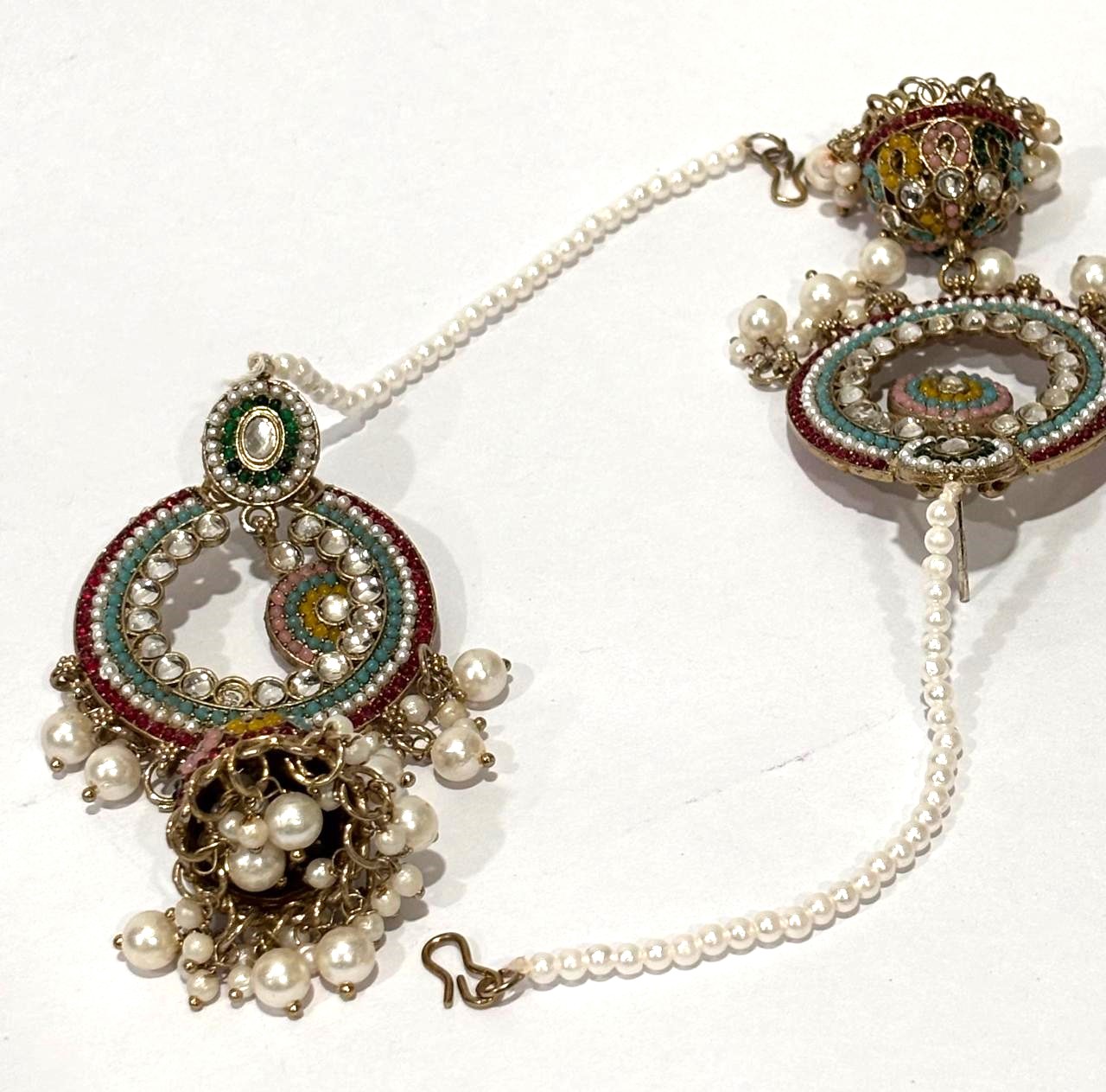 Pastel Kundan Pearl Chandbali Jhumka Earrings 3 Pastel Kundan Pearl Chandbali Jhumka Earrings