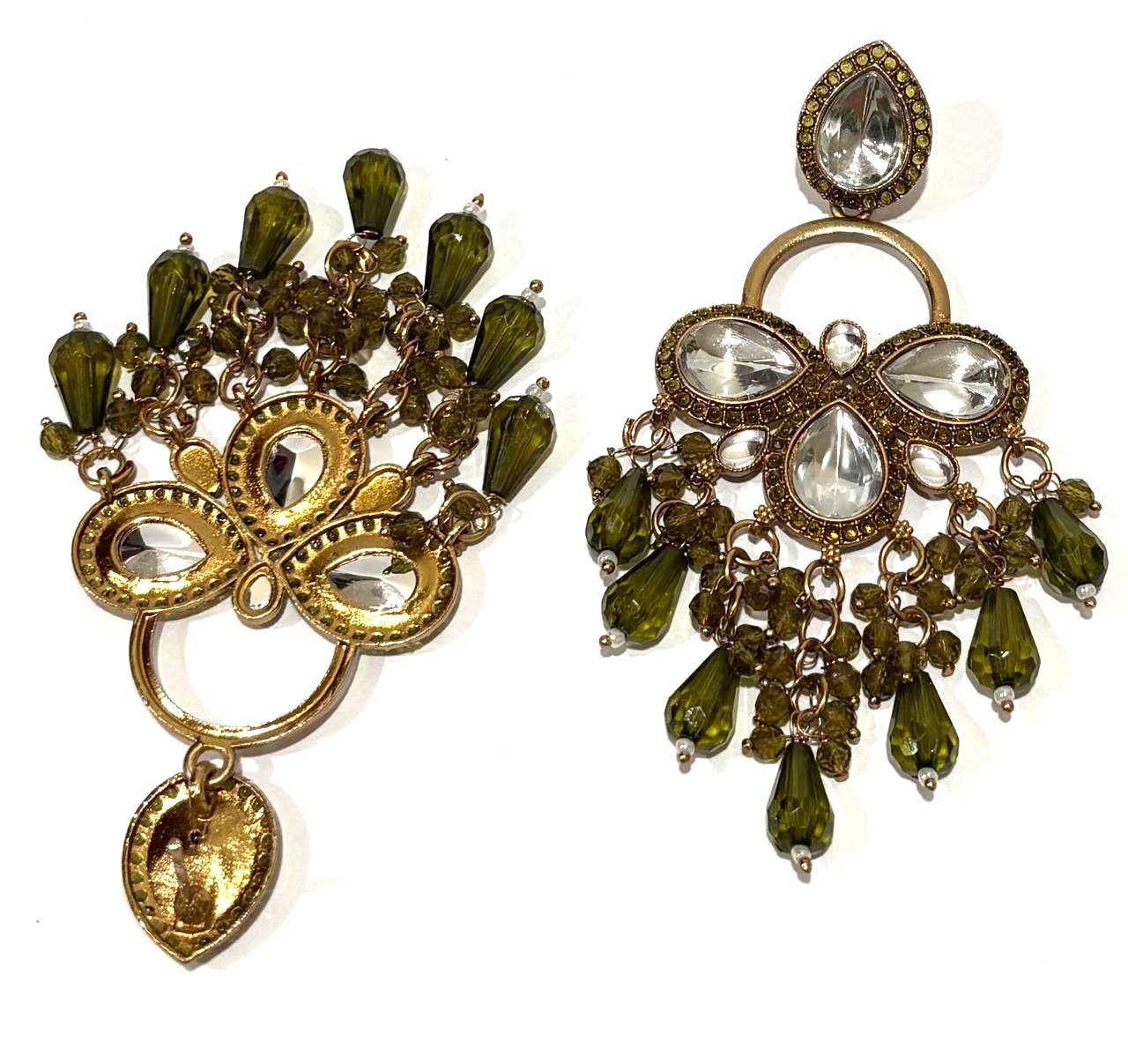 Olive Green Crystal Teardrop Statement Earrings 3 Olive Green Crystal Teardrop Statement Earrings