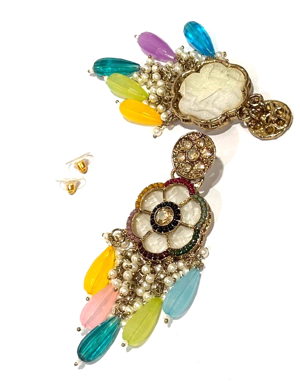 Multicolor Floral Pearl Drop Statement Earrings 3 Multicolor Floral Pearl Drop Statement Earrings