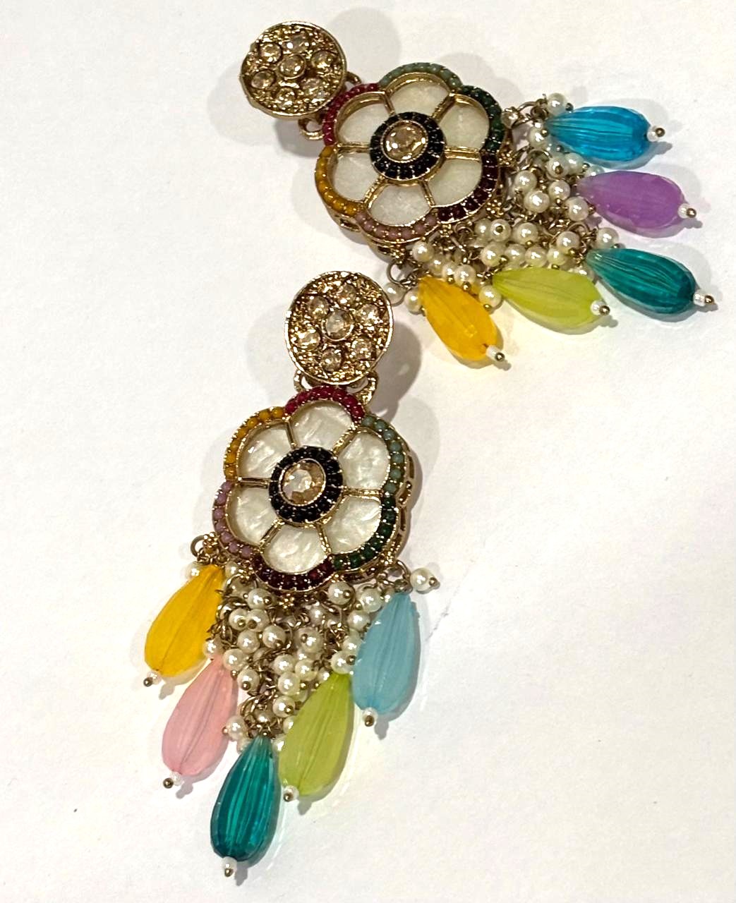 Multicolor Floral Pearl Drop Statement Earrings 2 Multicolor Floral Pearl Drop Statement Earrings