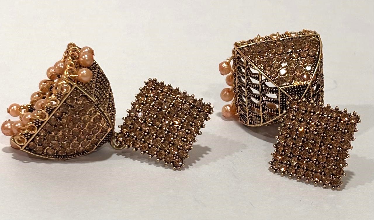 Amber Crystal Pave Jhumka Earrings 4 Amber Crystal Pave Jhumka Earrings