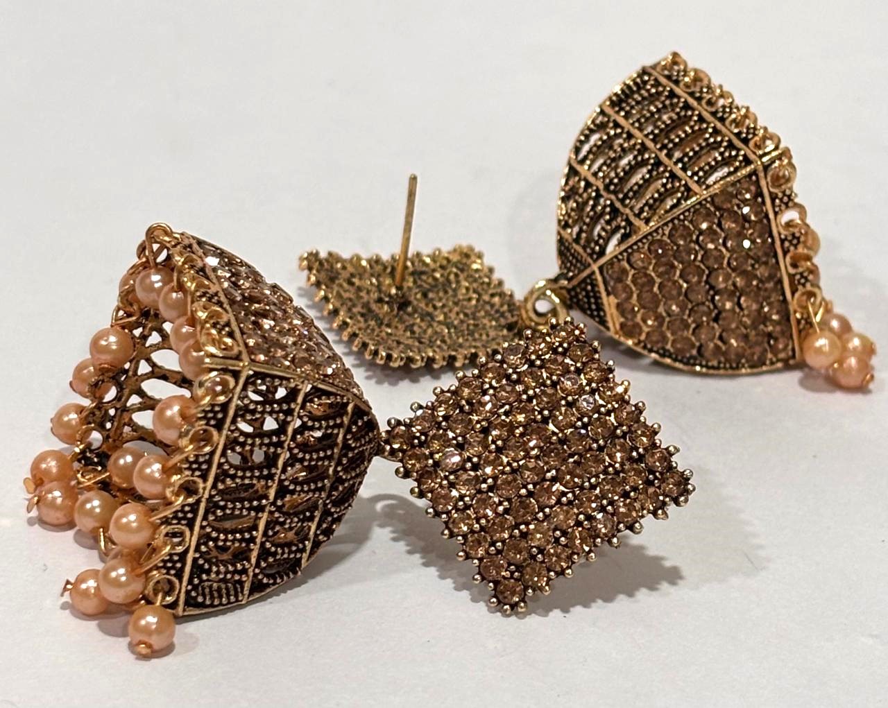 Amber Crystal Pave Jhumka Earrings 5 Amber Crystal Pave Jhumka Earrings