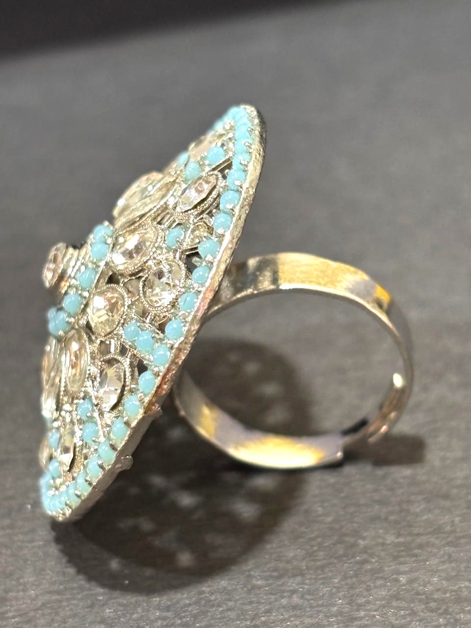 Turquoise Floral Crystal Statement Ring 3 Turquoise Floral Crystal Statement Ring
