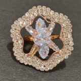 Rose Gold Floral Crystal Hexagon Statement Ring