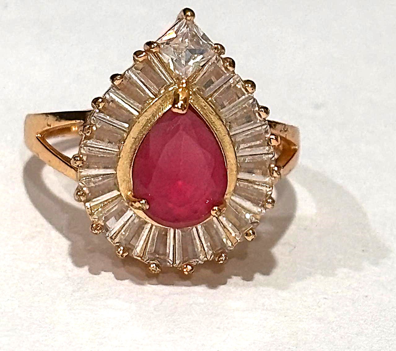Regal Ruby Pear-Cut Halo Cocktail Ring 3 Regal Ruby Pear-Cut Halo Cocktail Ring