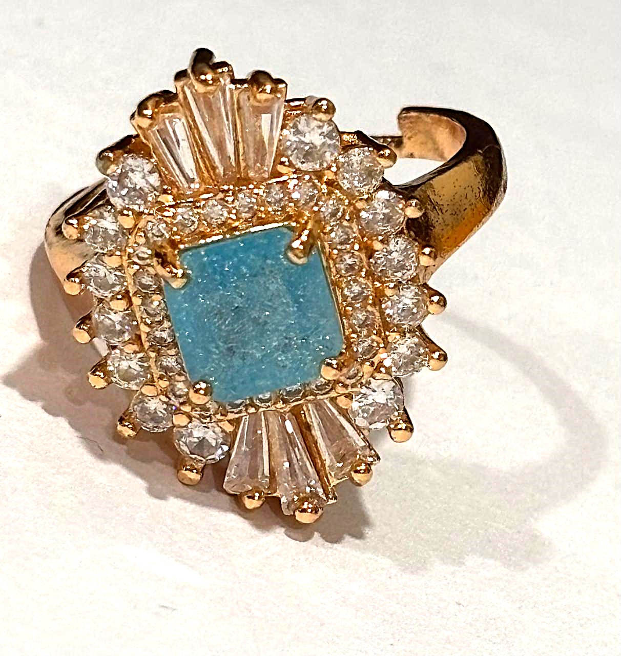 Majestic Sky Blue Crystal Sunburst Cocktail Ring 2 Majestic Sky Blue Crystal Sunburst Cocktail Ring