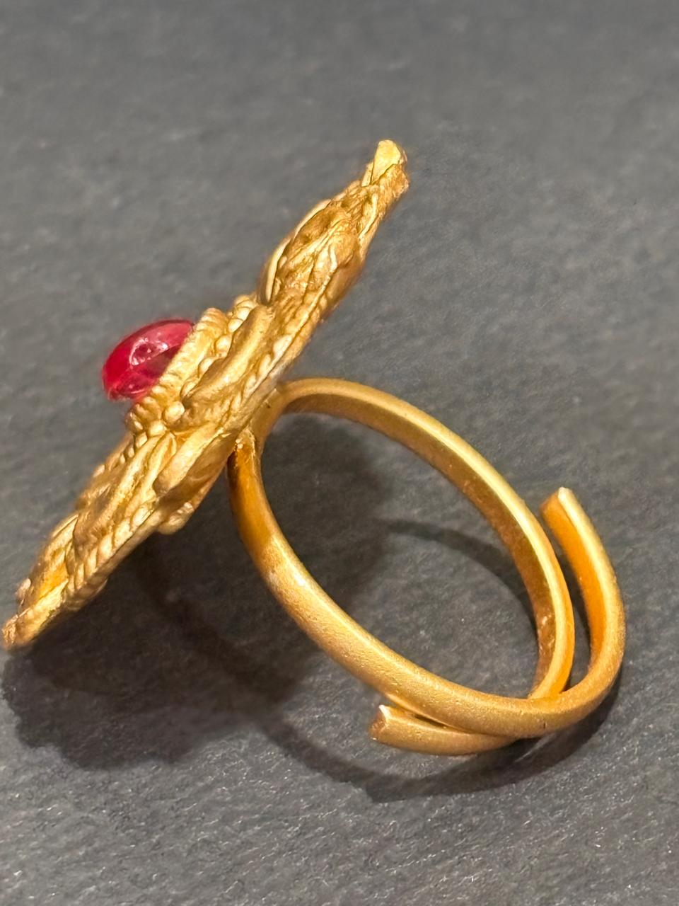 Antique Gold Mandala Statement Ring with Ruby Centerpiece 1 Antique Gold Mandala Statement Ring with Ruby Centerpiece