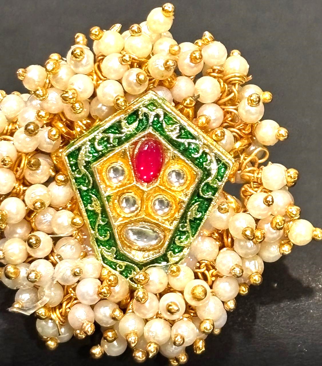 Traditional Enamel and Moti Shield Ring 1 Traditional Enamel and Moti Shield Ring