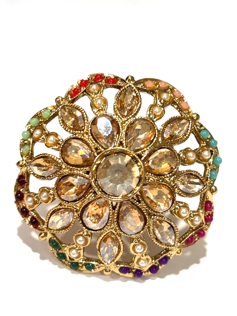 Multicolor Kundan Floral Statement Ring 3 Multicolor Kundan Floral Statement Ring