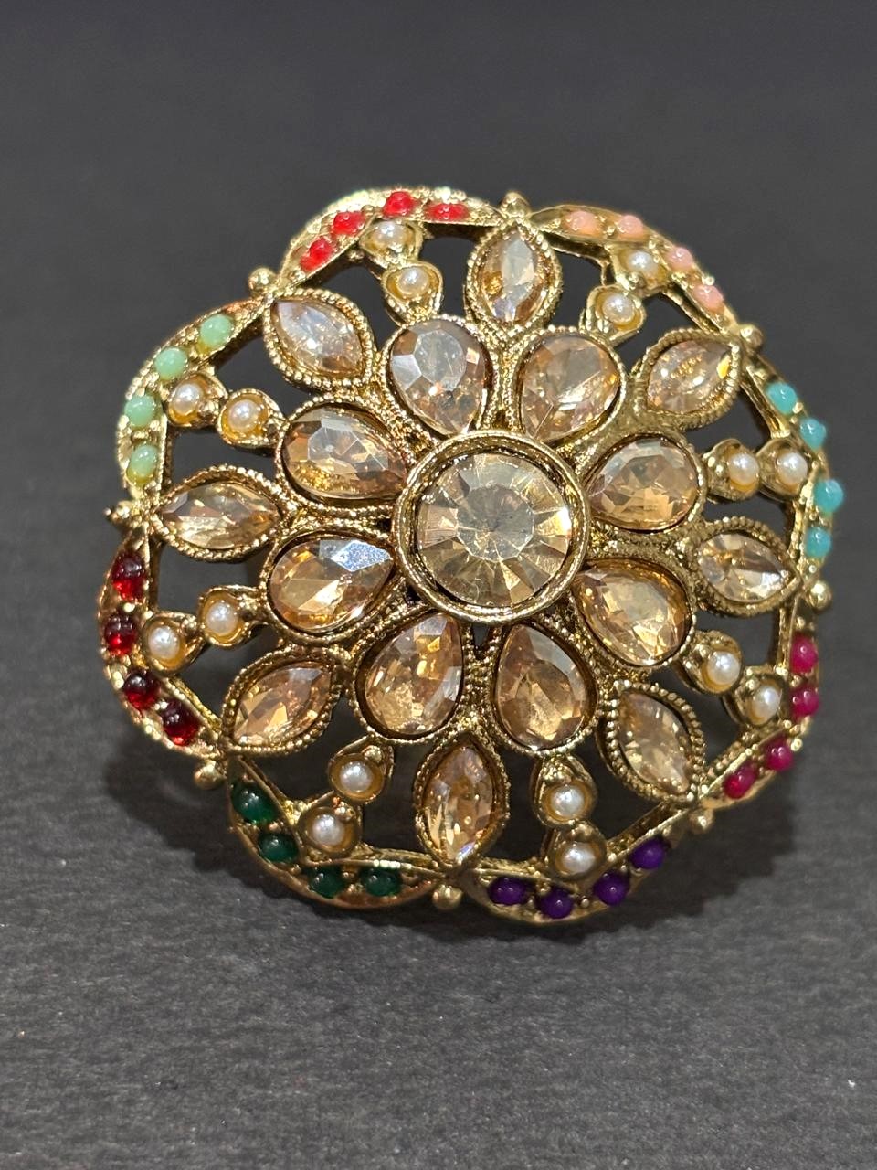 Multicolor Kundan Floral Statement Ring 5 Multicolor Kundan Floral Statement Ring