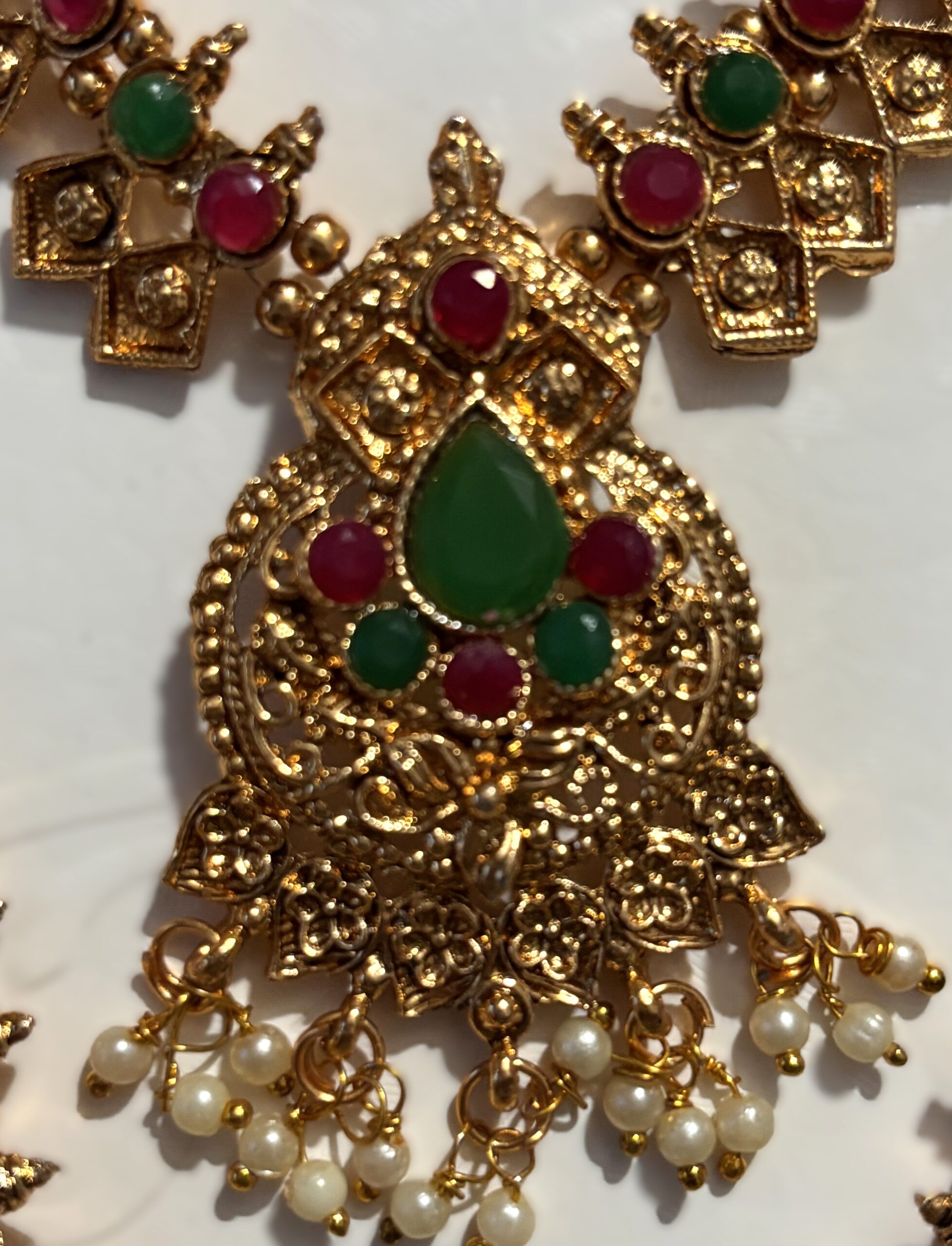 Exquisite 2-Layer Kempu Stone Temple Jewelry Set with Jhumkas 3 Exquisite 2-Layer Kempu Stone Temple Jewelry Set with Jhumkas