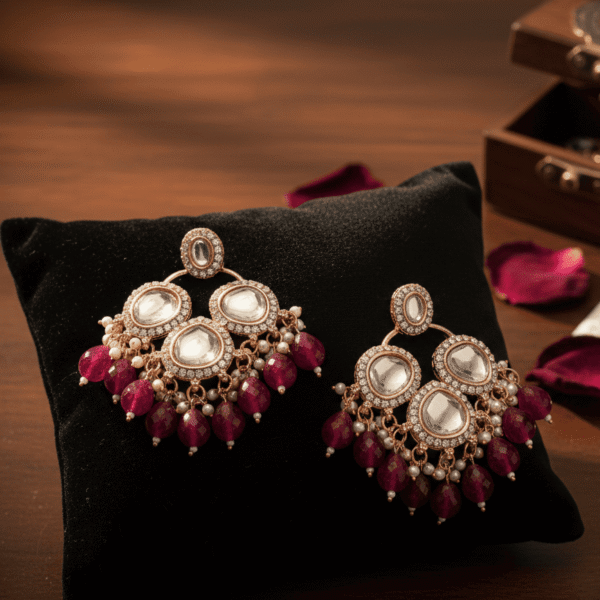 Kundan and Fuchsia Bead Statement Earrings
