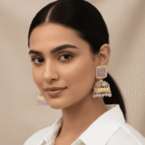 Lavender Bead Gold Temple Jhumka Earrings