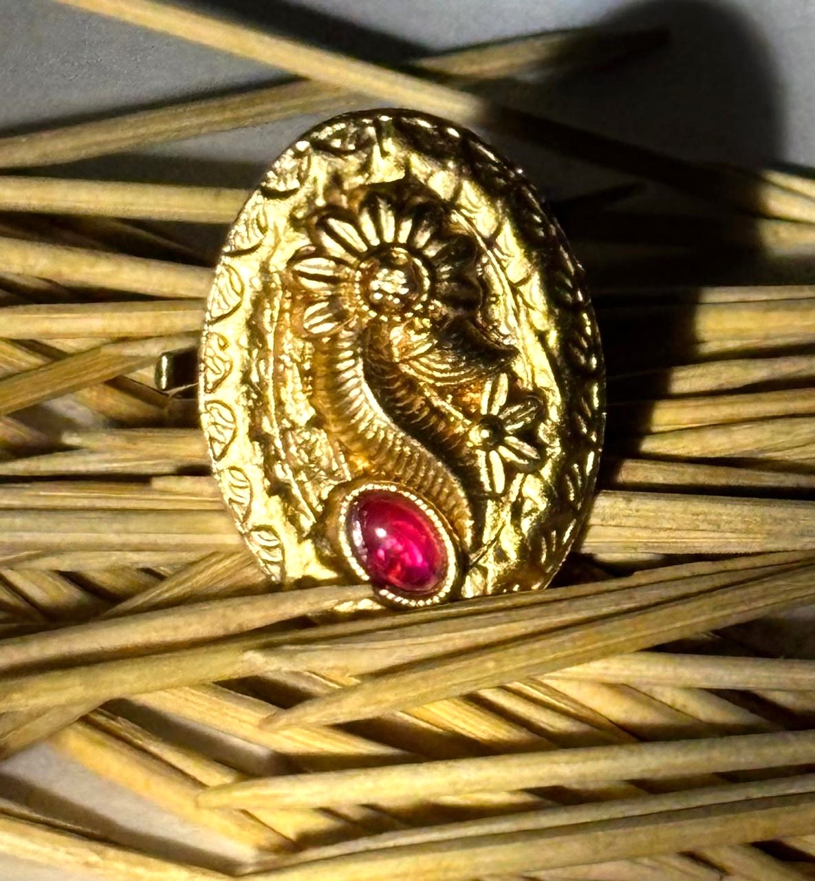 Antique Gold Floral Oval Statement Ring 3 Antique Gold Floral Oval Statement Ring