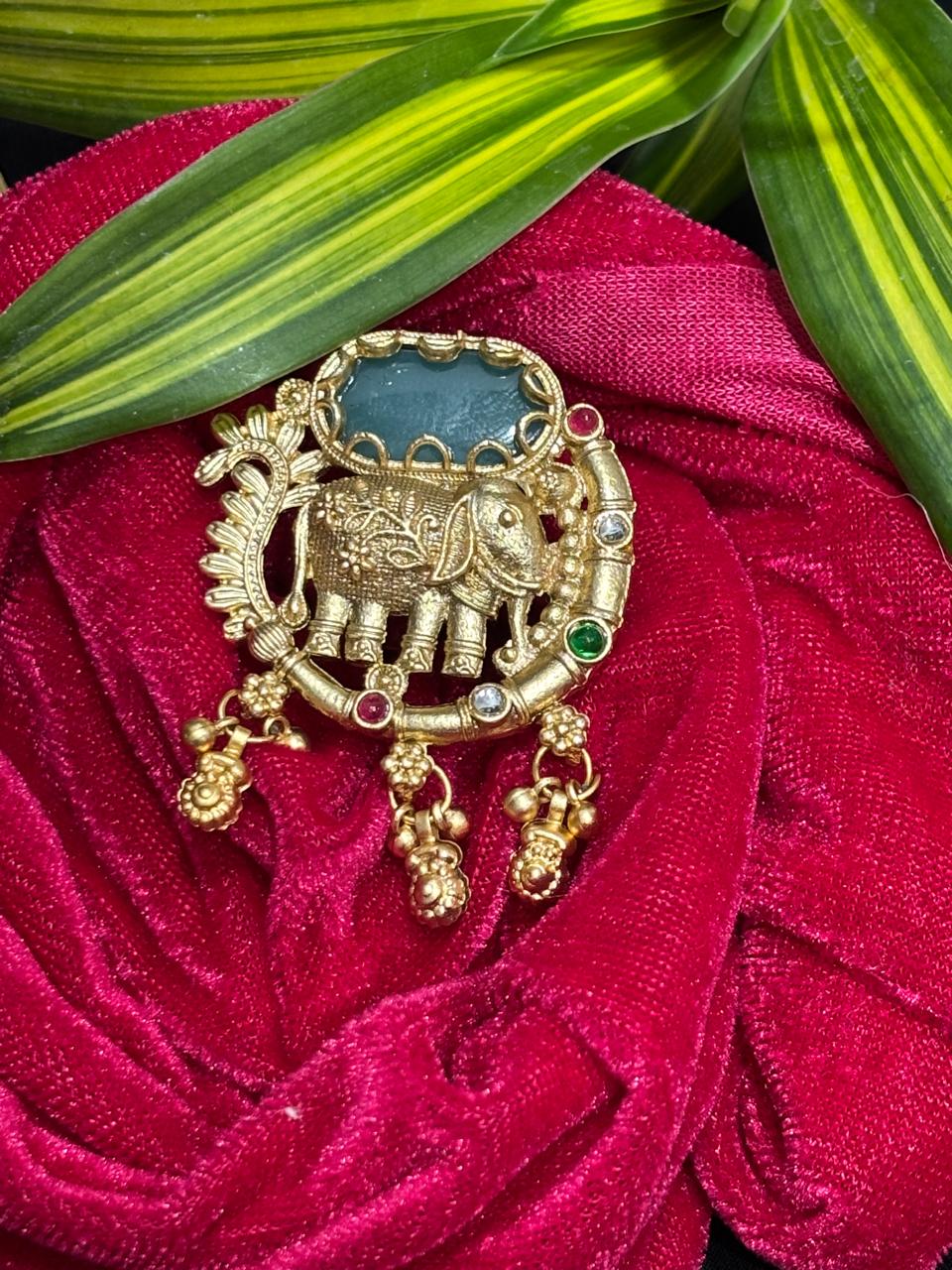 Antique Gold Temple Elephant Ring with Hanging Bells 4 Antique Gold Temple Elephant Ring with Hanging Bells