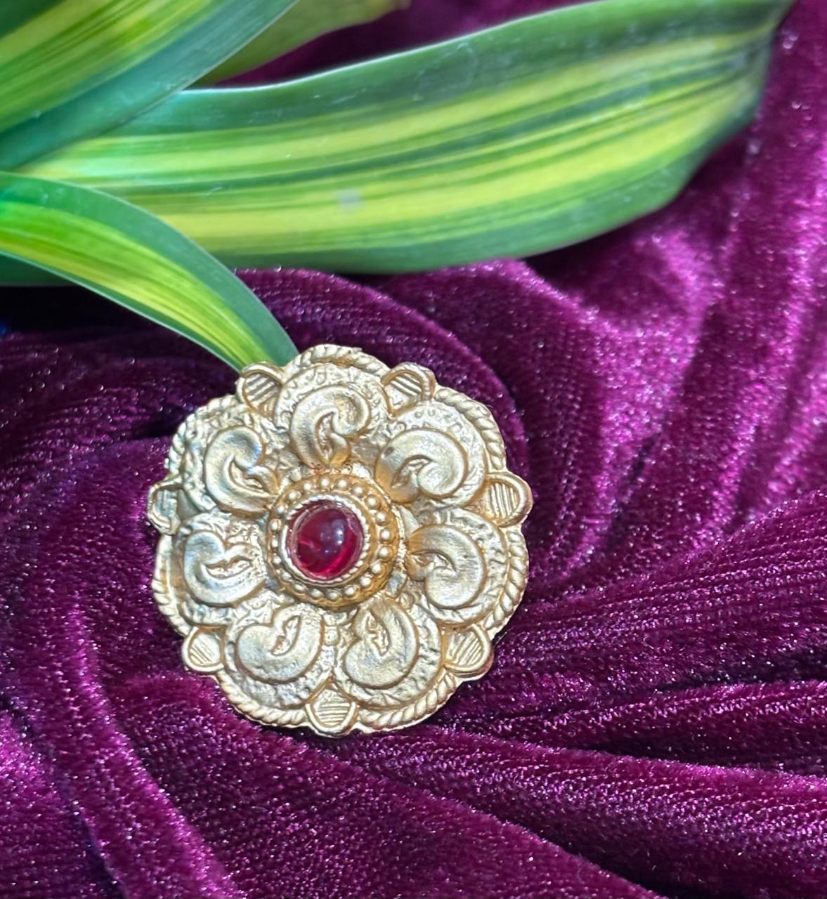 Antique Gold Mandala Statement Ring with Ruby Centerpiece 4 Antique Gold Mandala Statement Ring with Ruby Centerpiece
