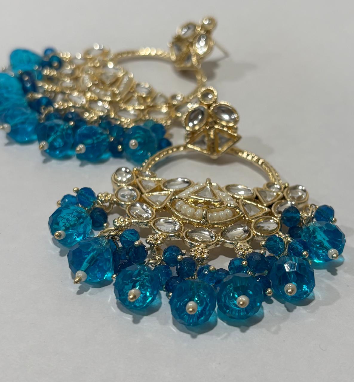 Blue Crystal Kundan Bridal Earrings 5 Blue Crystal Kundan Bridal Earrings