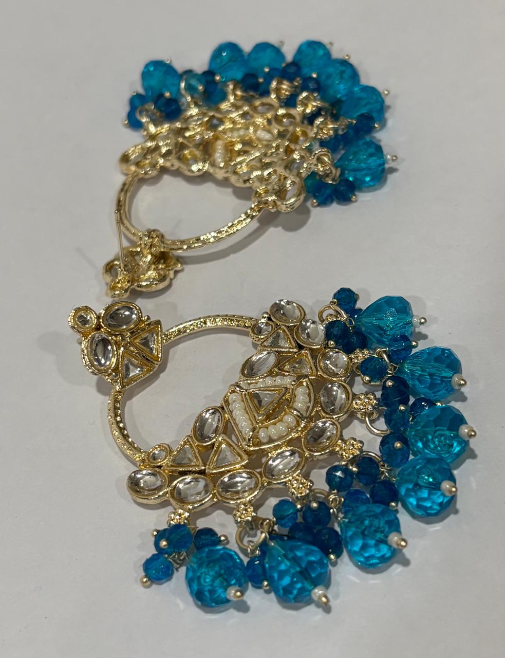 Blue Crystal Kundan Bridal Earrings 3 Blue Crystal Kundan Bridal Earrings