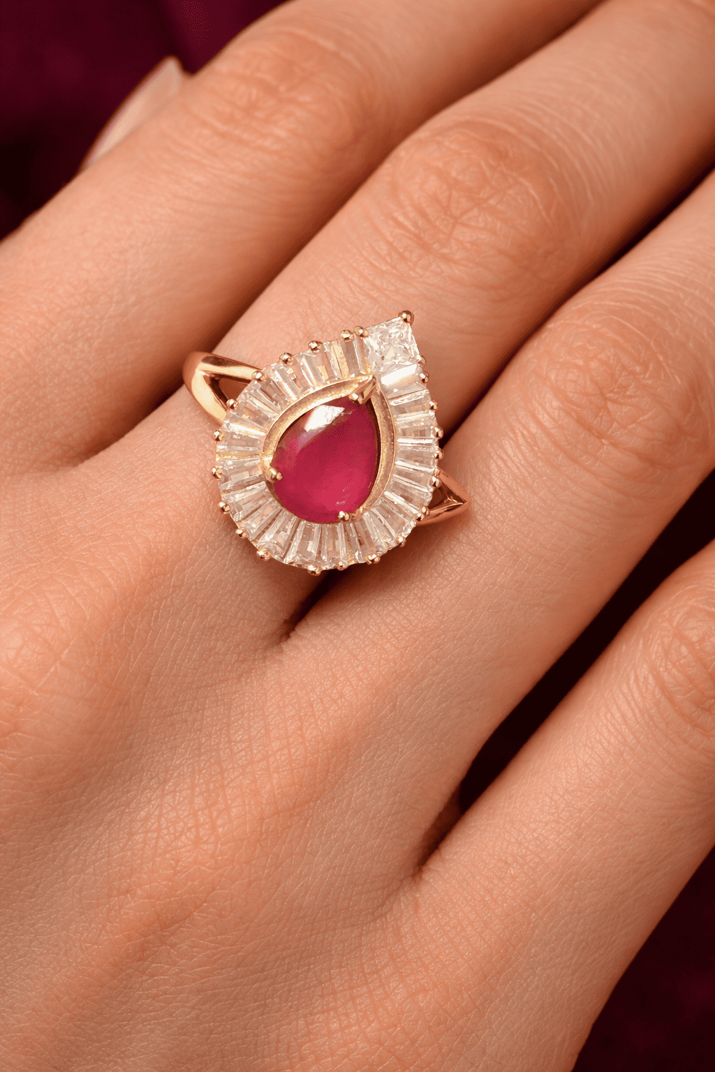 Regal Ruby Pear-Cut Halo Cocktail Ring 1 Regal Ruby Pear-Cut Halo Cocktail Ring