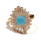 Majestic Sky Blue Crystal Sunburst Cocktail Ring 6 sky