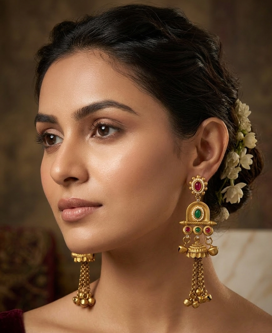 Kashmiri Gold Dangle Earrings 1 Kashmiri Gold Dangle Earrings