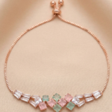 Rose Gold Geometric Pastel Stone Adjustable Bracelet with Crystal Accents 3 3 26