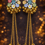 Whimsical Pastel Flower & Pearl Gold Bell Dangle Earrings 3 3 6